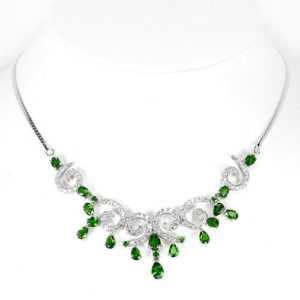 Collier Chromdiopsid & CZ 925 Silber 585 Weißgold vergoldet