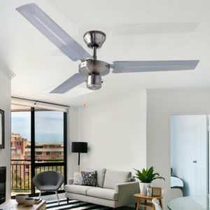 60W Decken Ventilator DESIGN Lüfter Raum-Kühler Chrom Leise 4 Stufen Büro Flur