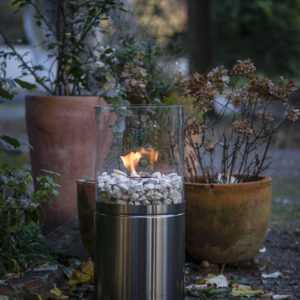 Bio-Ethanol Tisch-Kamin Glasfeuer Innen Außen Feuerstelle 63 cm Blank Edelstahl