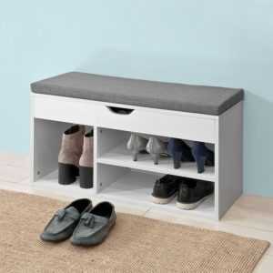 SoBuy® Schuhbank mit Sitzkissen Sitzbank Schuhschrank Schuhregal,Weiß,FSR45-HG