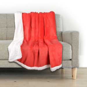 KUSCHELDECKE MIT KUNSTFELL - KORALLE/ WEIß - 150x200 - DOPPELLAGIG