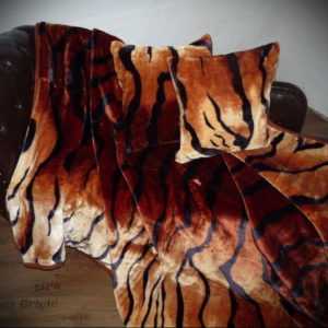 3tlg. Set KUSCHELDECKE Tagesdecke Tiger - Look 160x200cm + 2