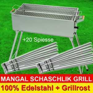 MANGAL + 20 Spieße - Schaschlik GRILL  aus Edelstahl mit Grillrost Мангал