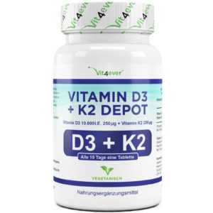 Vitamin D3 10.000 I.E. + Vitamin K2 200mcg 100 Tabletten MK7 Menachinon-7 IE IU