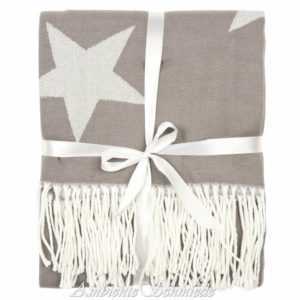 Kuscheldecke STERNE grau Fransen Wohndecke Sofa-Decke Plaid Skandi
