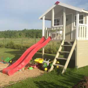 Kinderhaus Toby + WASSERRUTSCHE Spielhaus Gartenhaus Stelzenhaus Holz Haus Tobi