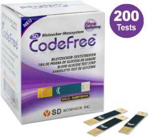 SD CodeFree Blutzuckerteststreifen 200 Stk. für Blutzuckermessgerät Vorteilspack