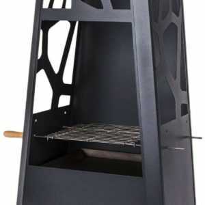 Design Gartenkamin mit Grillrost, Feuerstelle Feuerschale Terrassenofen, Schwarz
