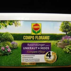 Compo Floranid Rasendünger gegen Unkraut + Moos 6 kg 200 m² 4in1 Komplett-Pflege