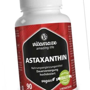 (€54,82/100g) Natürliches Astaxanthin 4 mg VEGAN, 90 Kapseln für 3 Monatsvorrat