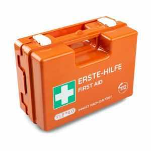 FLEXEO Erste-Hilfe-Koffer DIN 13157, orange, mit Wandhalterung - Verbandkasten