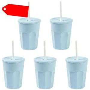 5x Kunststoffbecher mit Deckel Blau Trinkbecher Plastikbecher Trink-Gläser 0,25l