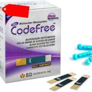 SD CodeFree Blutzuckerteststreifen 50 Stk. + 50 Blutlanzetten Gr. 28G