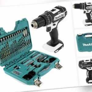 Makita DHP 482 18V Akku Schlagbohrschrauber Weiß + 100 tlg Zubehör Set im Koffer