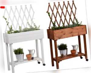 Hochbeet mit Rollen Pflanzkasten Kräuterbeet Holz Rankgitter Garten Weiß