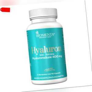 BIOMENTA HYALURONSÄURE 400 mg HOCHDOSIERT | 90 Hyaluron-Kapseln ohne Trennmittel