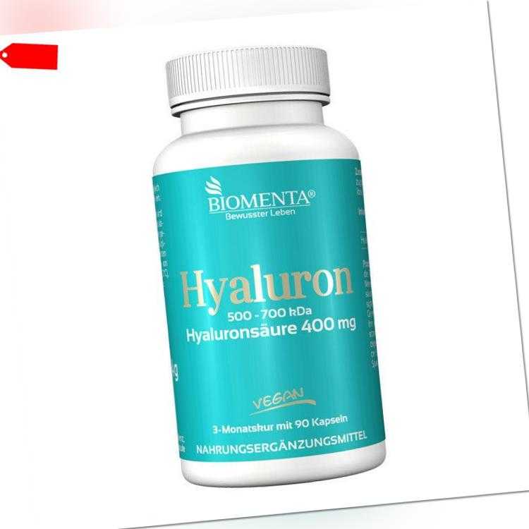 BIOMENTA HYALURONSÄURE 400 mg HOCHDOSIERT | 90 Hyaluron-Kapseln ohne Trennmittel