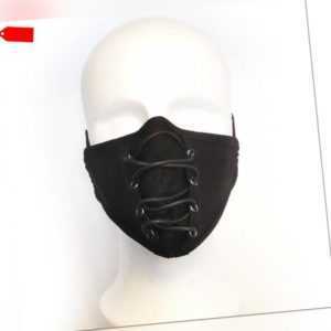 Schwarze PUNK RAVE Mund-Nasenmaske mit Zierschnürung Black Gothic Face Mask