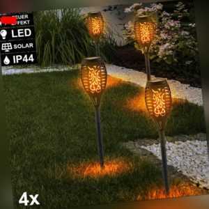 4er Set LED Solar Fackeln Außen Steck Lampen Feuer Effekt Garten Deko Leuchten