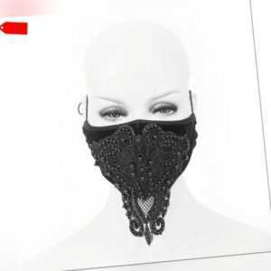 Extravagante Schwarze Mund-Nasenmaske mit Perlen Black Gothic Face Mask