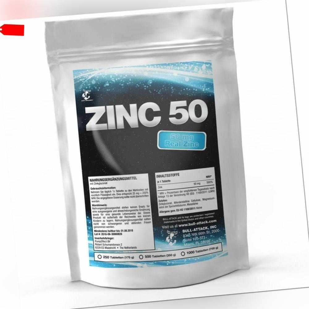 500 Tabletten Zink (Zinc) | 50mg hochdosiert | keine Kapseln | von Bull-Attack