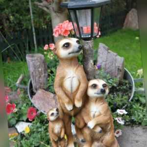Erdmännchen Familie mit Solarlaterne Figur Gartenfigur 51 cm Erdmännchenfamilie
