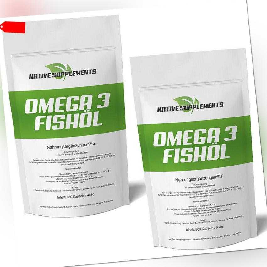 OMEGA 3 + Vitamin E / 350 - 950 Kapseln - 1000mg hochdosiert / Lachsöl - Fischöl