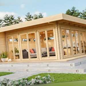 Gartenhaus MELANY 598x598cm, 70 mm Doppelnut, ISO-Glas, inkl Boden und Terrass