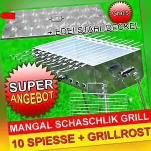 SCHASCHLIK GRILL MANGAL MEGA Edelstahl + DECKEL + 10 Spiesse Modell 2020