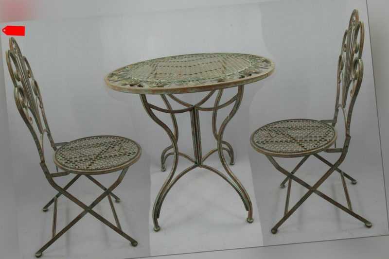 Gartenmöbel Set Sitzgruppe rustikal grün Antikstil Eisen 1 Tisch 2 Stühle