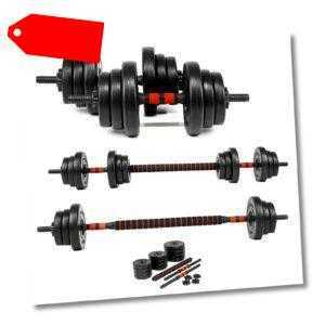 20kg Lang- Kurzhantel Hantel Set Gewichte Hantelscheiben Krafttraining 2 in1