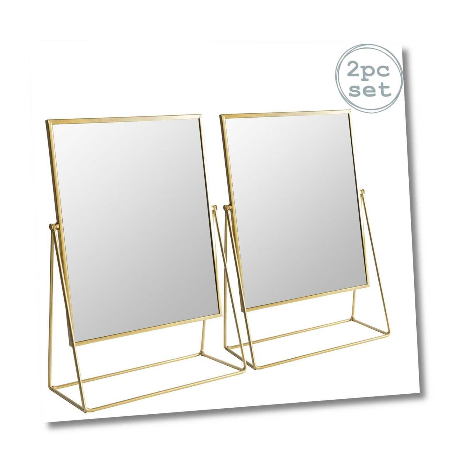 2x Frisierkommode Rasierspiegel Set Free Standing Tabletop Makeup 32cm Gold-