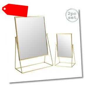 2x Frisierkommode Rasierspiegel Set Free Standing Tabletop Makeup 2 Größen Gold-