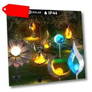 2er Set LED Solar Außen Steck Lampen Garten Flammen Deko Erdspieß Glas Leuchten
