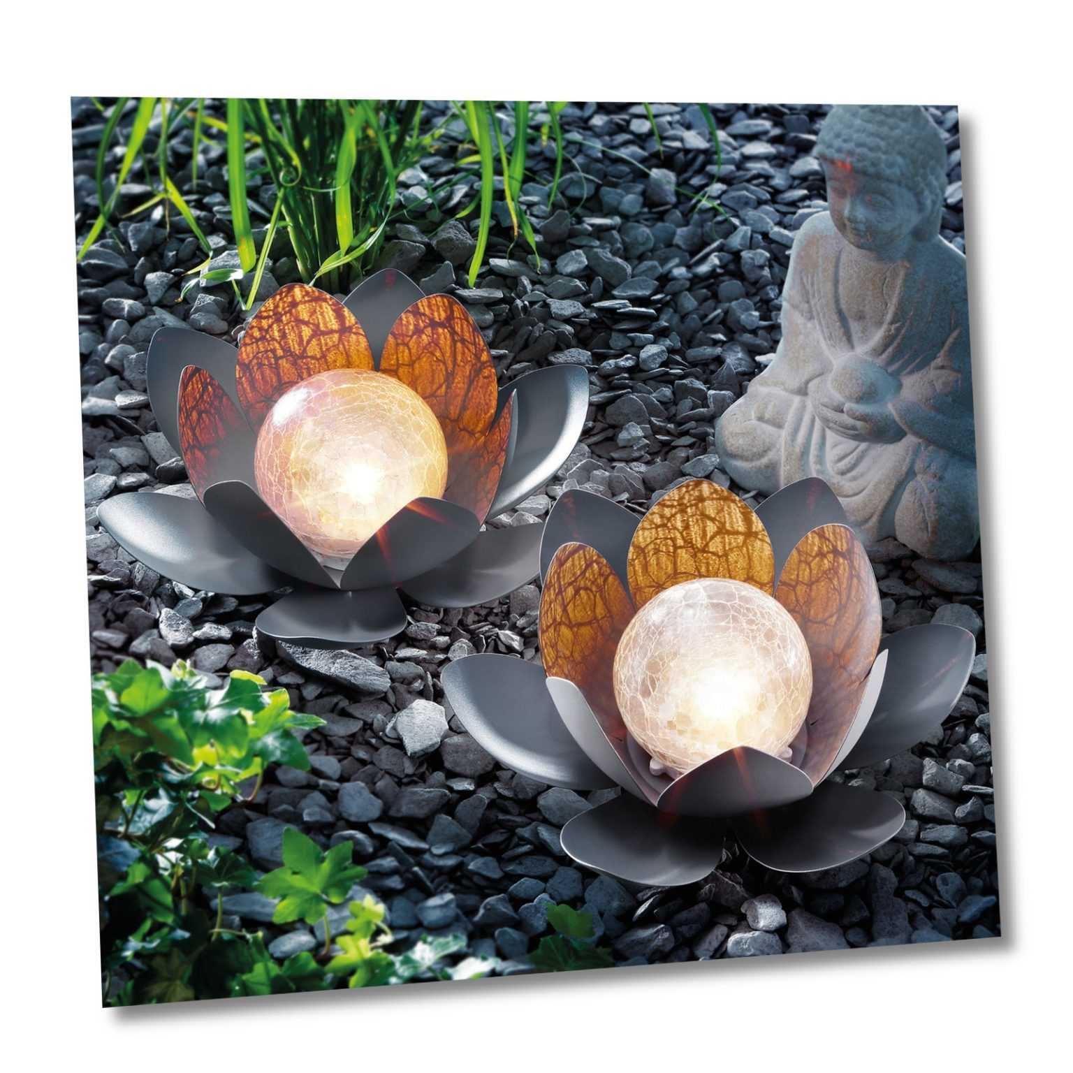 Solar Lotusblüte 2er Set warmweiß Solarleuchte Garten Solarlampe, esotec 102087
