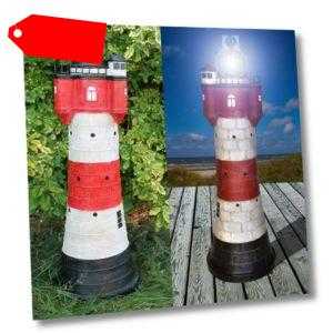 Leuchtturm Solar Roter Sand ca. 80 cm mit LED Beleuchtung Leuchturm Gartendeko
