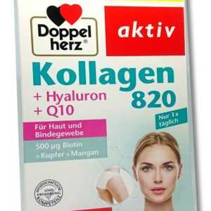 Doppelherz Kollagen 820, Hyaluron, Q10, Haut, Bindegewebe, je 30 Kapseln