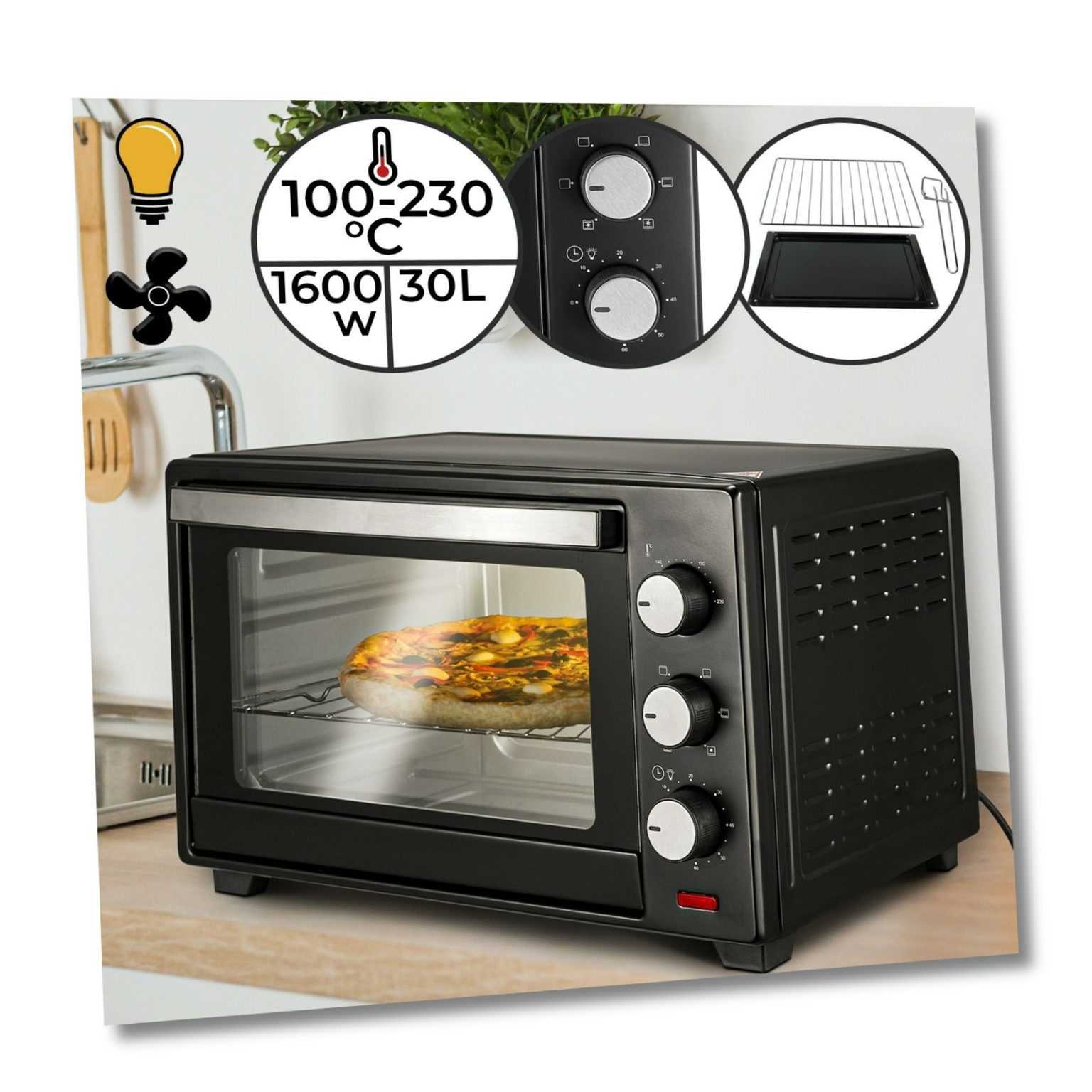 Minibackofen mit Umluft 30L 1600W Grill Rost Mini Ofen Toastofen...