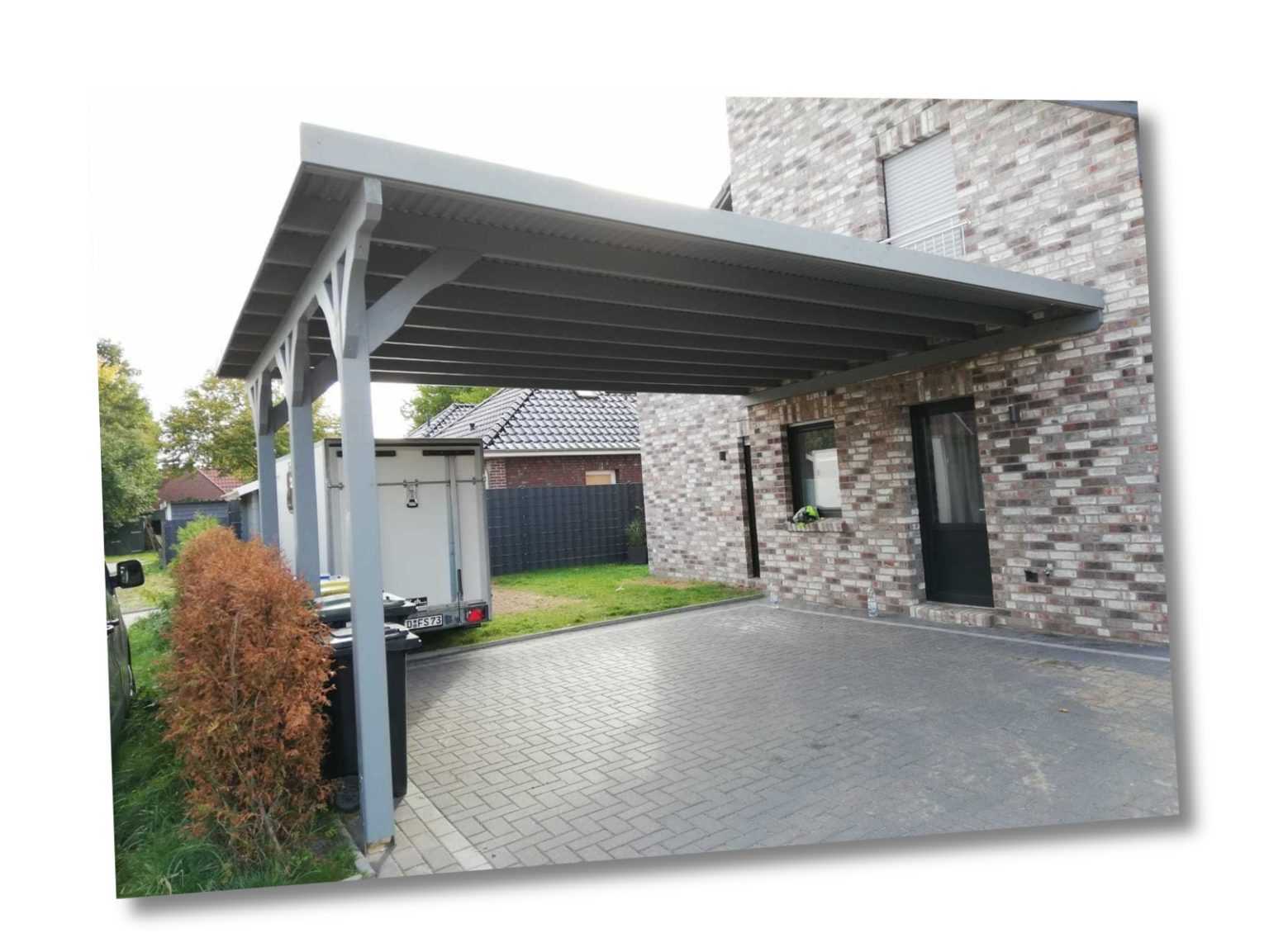 Wandanbaucarport 600x500 cm 6x5 m KVH Doppelcarport inkl. Dacheindeckung