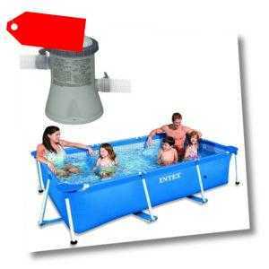 INTEX Schwimmbecken Family Swimming Pool Frame 220x150x60cm + Poolpumpe 1250l/h