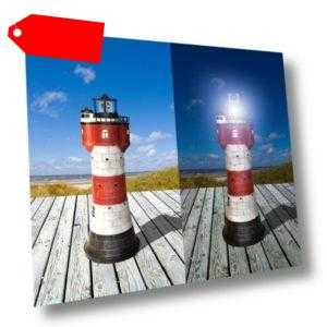 50 cm Gartendekoration Solar-Leuchtturm ROTER SAND+LED-Beleuchtung Solarleuchte