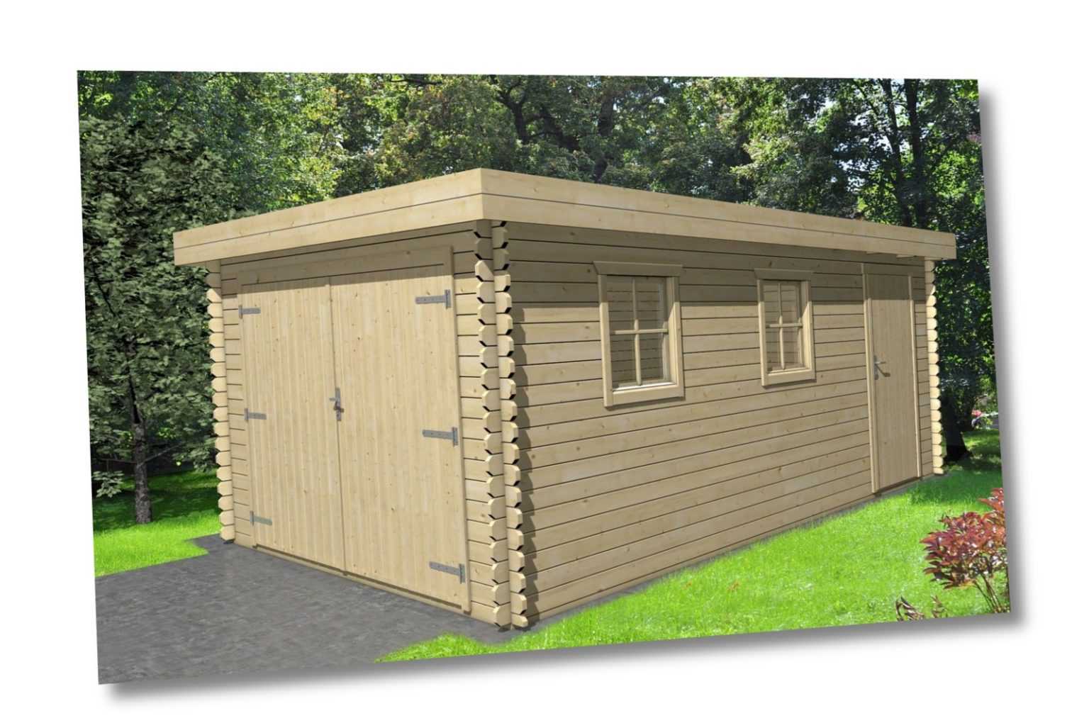 Holzgarage 28mm Flachdach Garage Holz mit Holztor - 3.3x5.1M -  Aurich EB28210