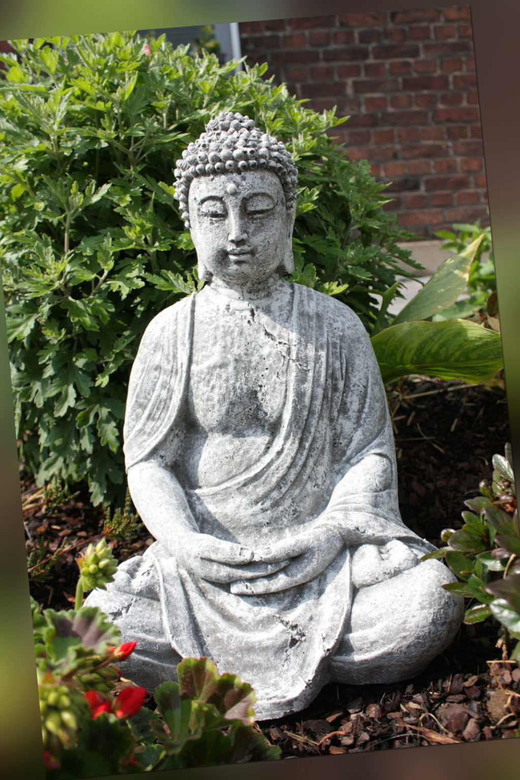 Steinfigur großer Buddha Shiva Frostfest Garten Deko Steinguss groß Gartenfigur