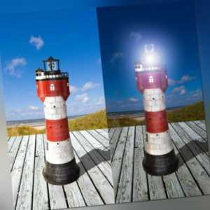 XL Gartendekoration Solar-Leuchtturm ROTER SAND+LED-Beleuchtung Solarbeleuchtung