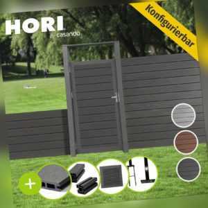 WPC Zaun Lamellenzaun Sichtschutzzaun Gartenzaun Windschutz Gartentor braun grau