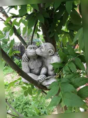 Steinfigur Affen Affe paar Garten Deko Steinguss Gartenfigur Figur Dekoration