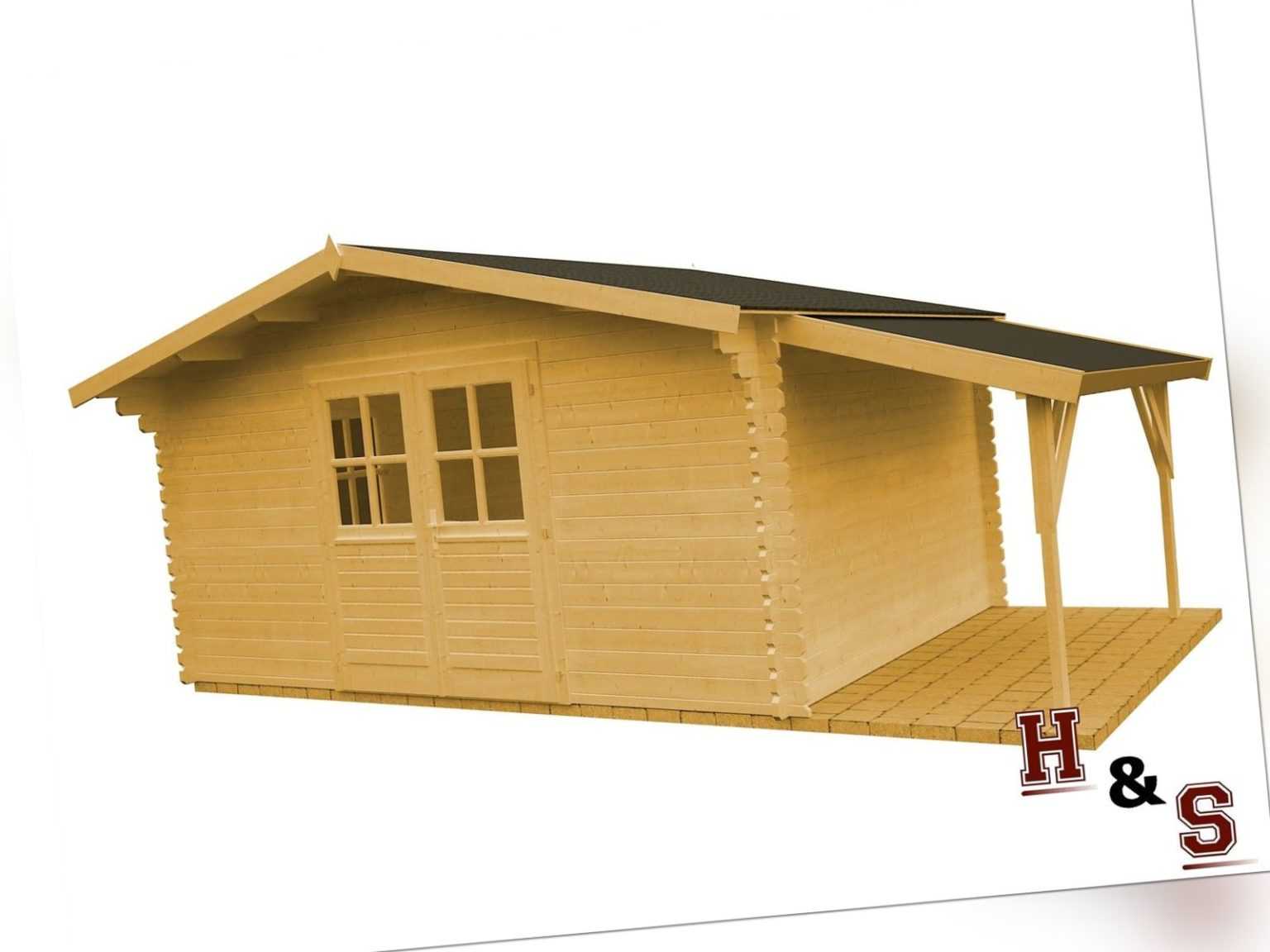 Gartenhaus 440x320 cm + Schleppdach 34 mm Gerätehaus Top Qualität Blockhaus Holz