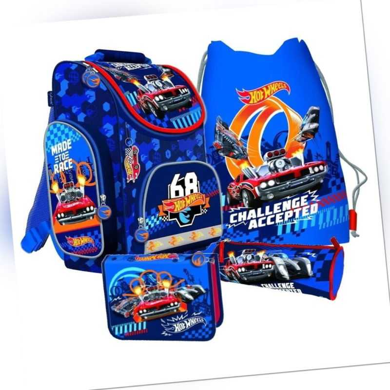 HOT WHEELS Autos Cars Schulranzen Tornister Set 4 Tlg Federtasche 2Fach  gefüllt