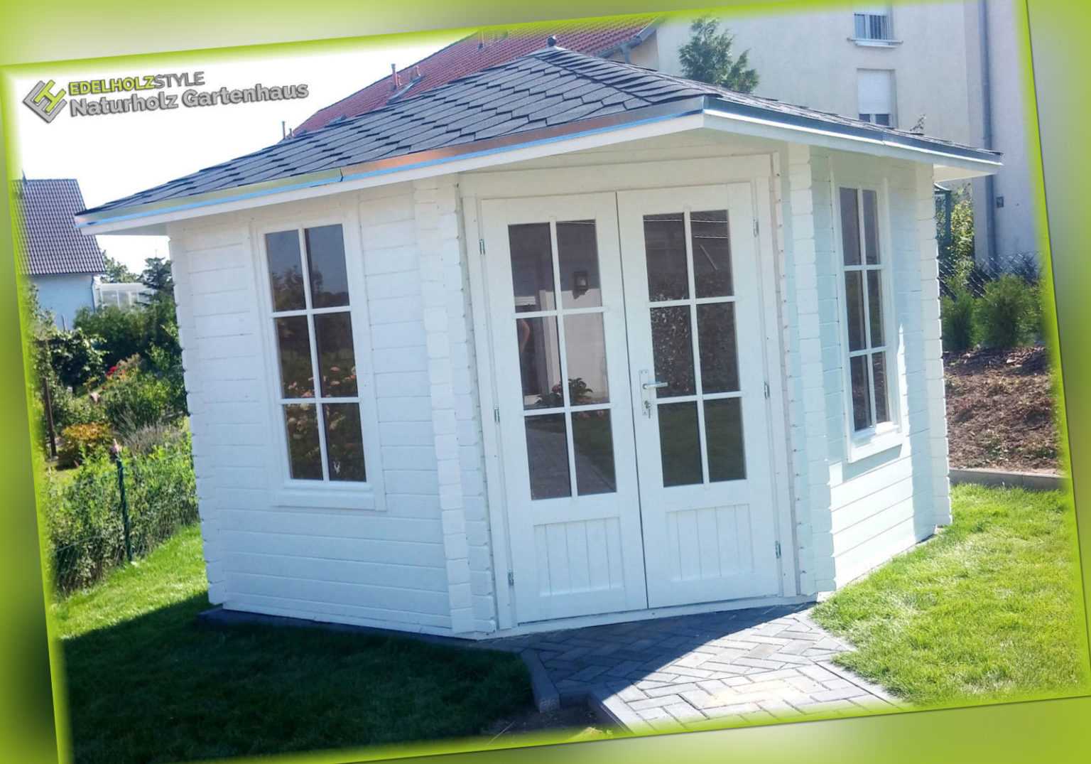 5 Eck Gartenhaus Blockhaus 3x3M 5-Eckige Holz Pavillon, 28mm, Leonie EB28029F18