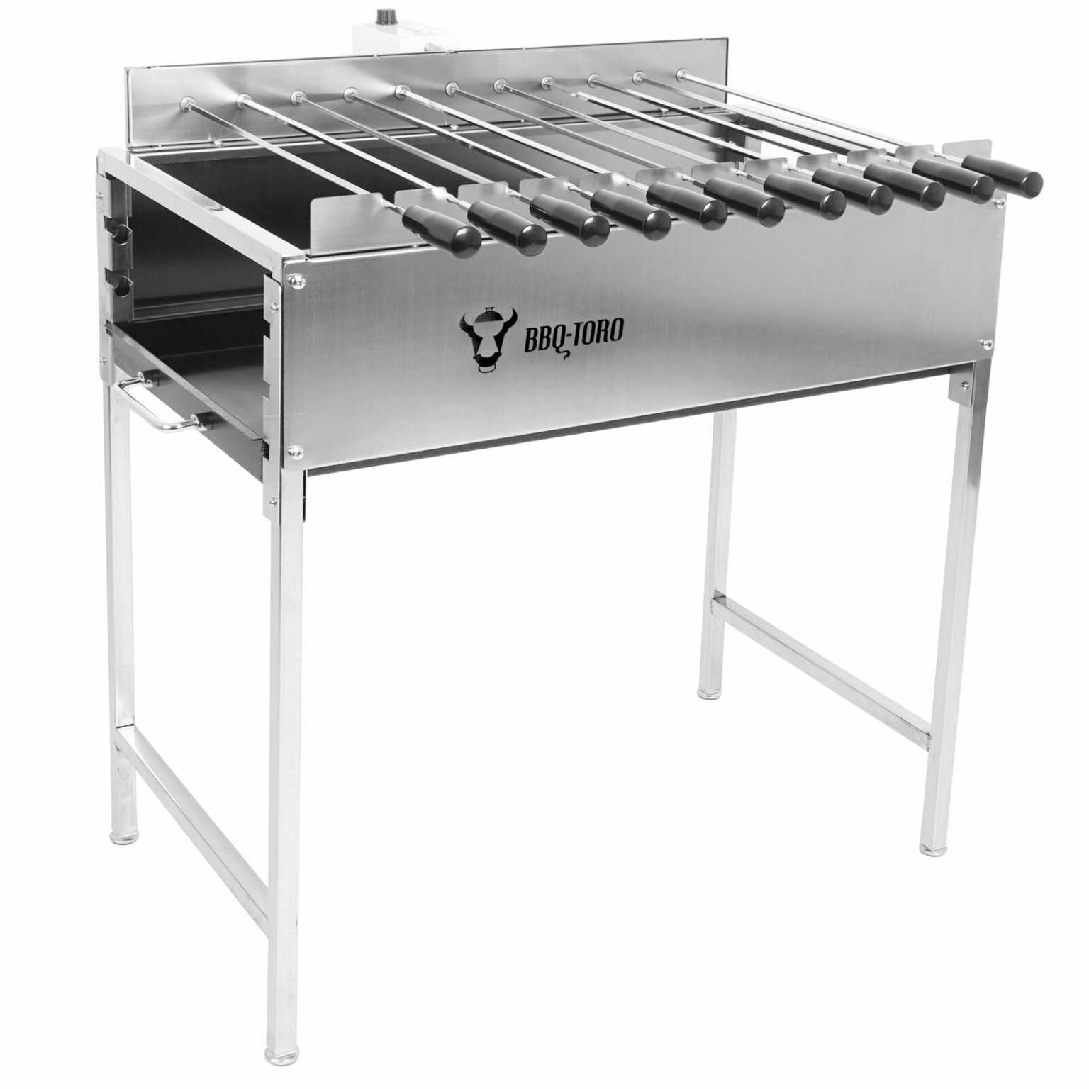 BBQ-Toro Mangal Holzkohlegrill Schaschlik Spiessdreher mit 11 Spießen Motor USB